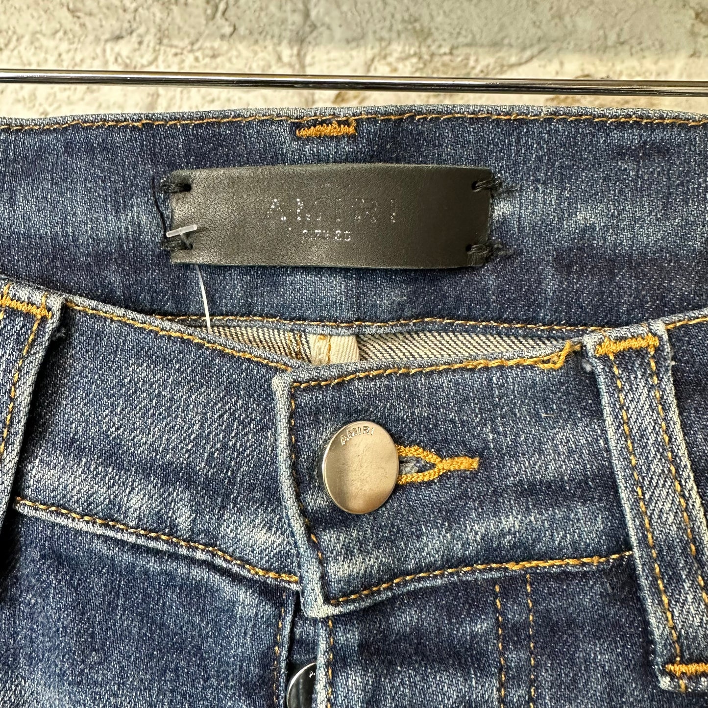 Amiri MX1 Black Leather Dark Blue Denim Jeans Sz 30