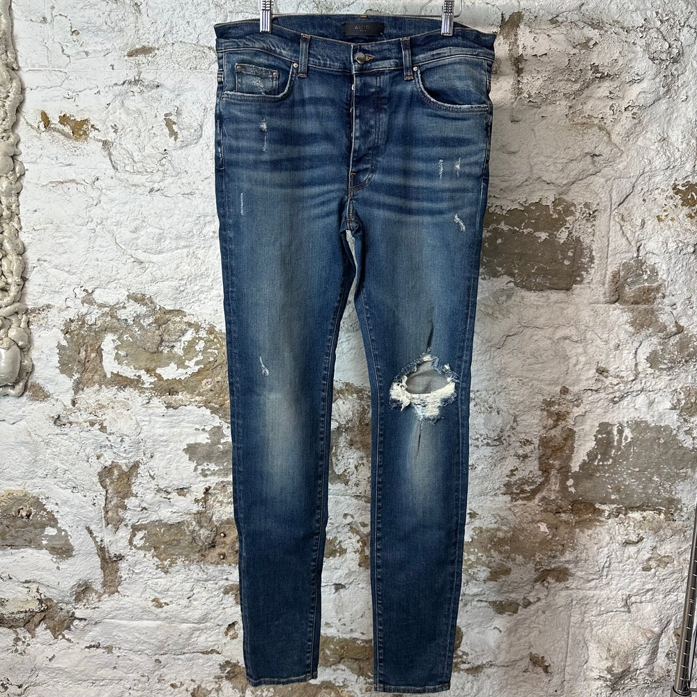 Amiri Knee Hole Dark Blue Denim Jeans Sz 34