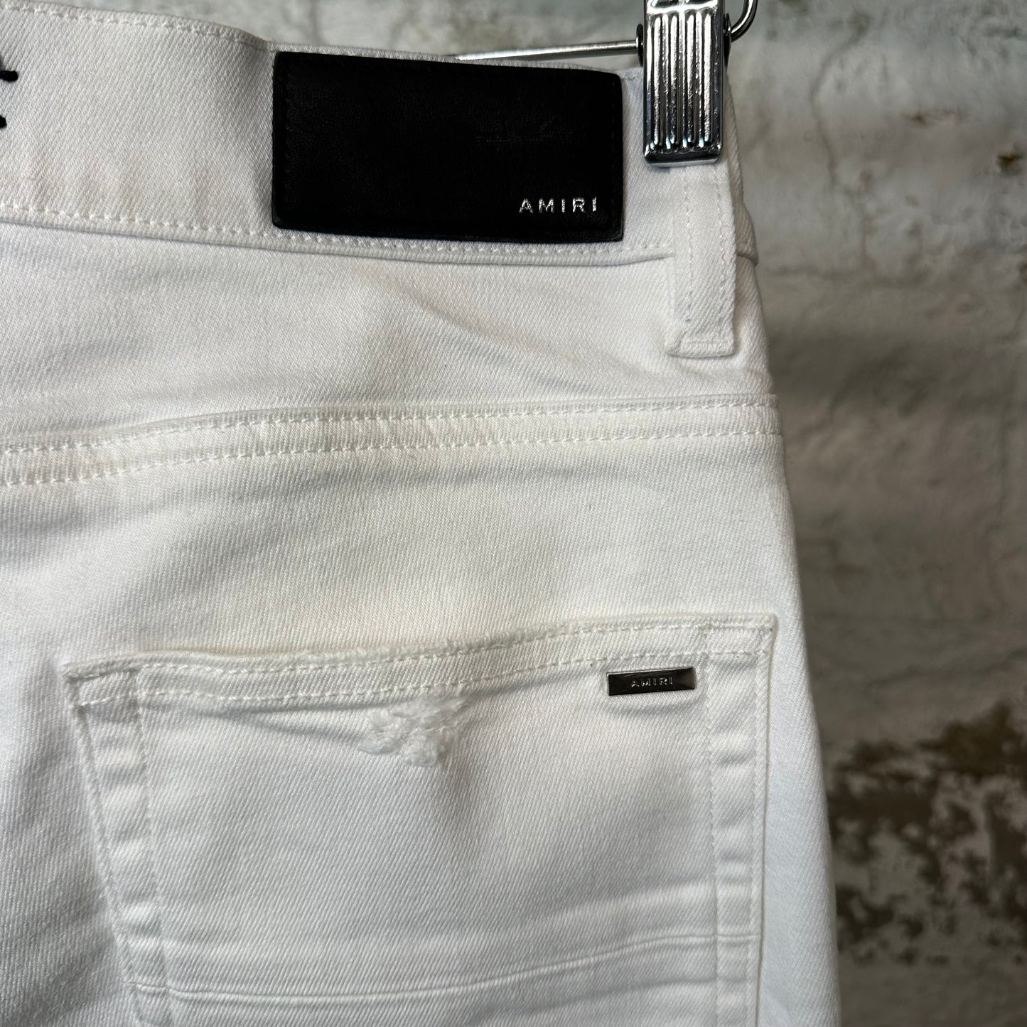 Amiri MX1 White Leather White Denim Jeans Sz 29