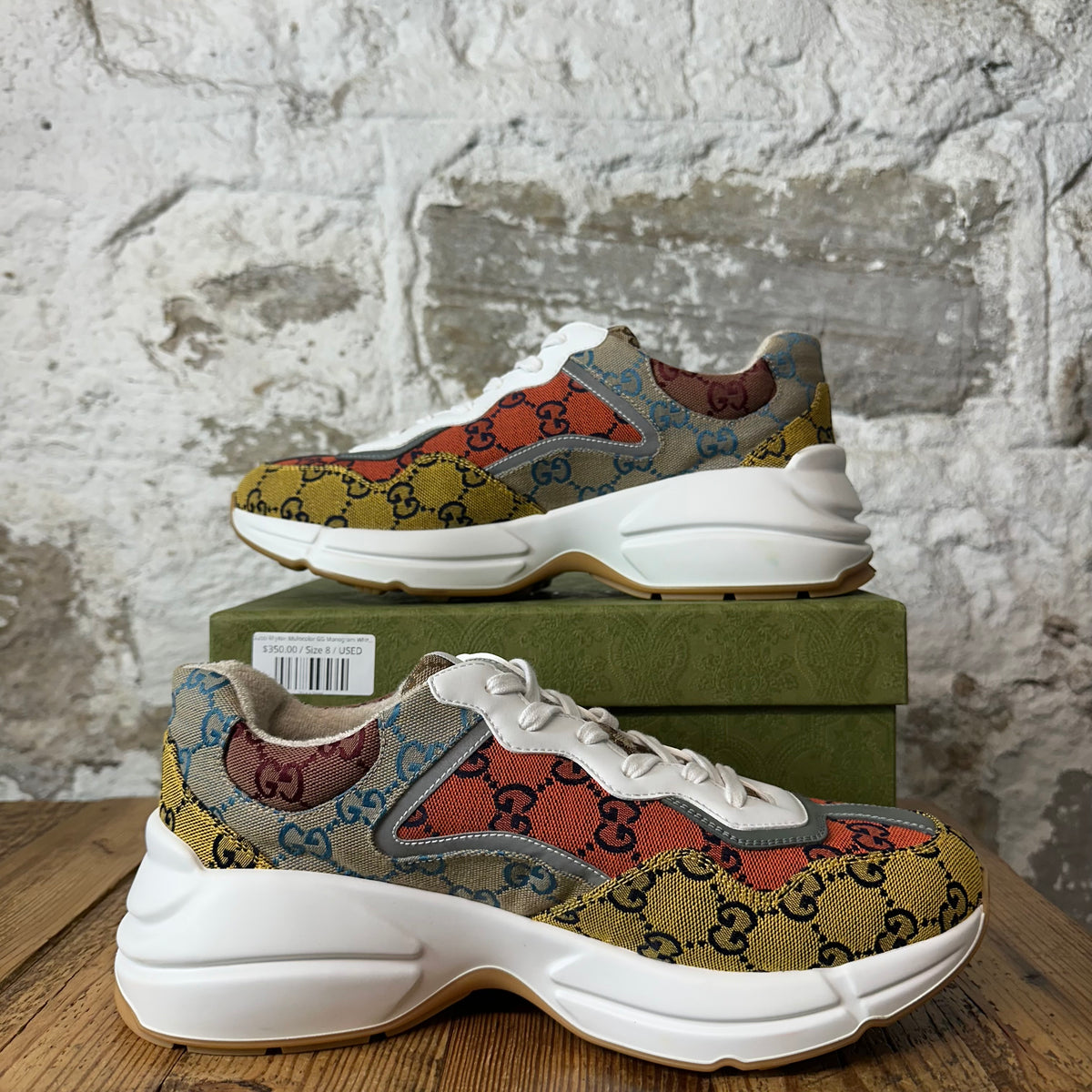 Gucci Rhyton Multicolor GG Monogram White Sneaker Sz 8