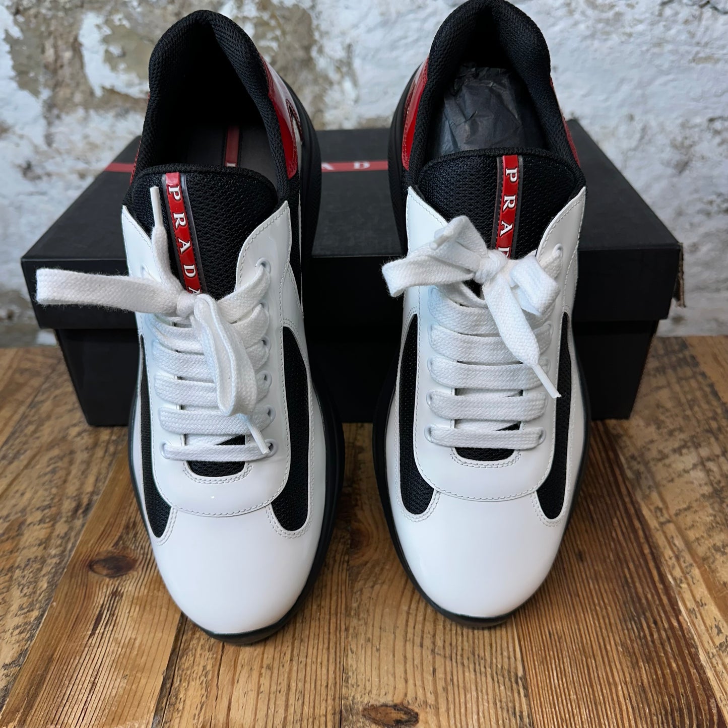 Prada Americas Cup White Red Patent Black Sneaker Sz 9