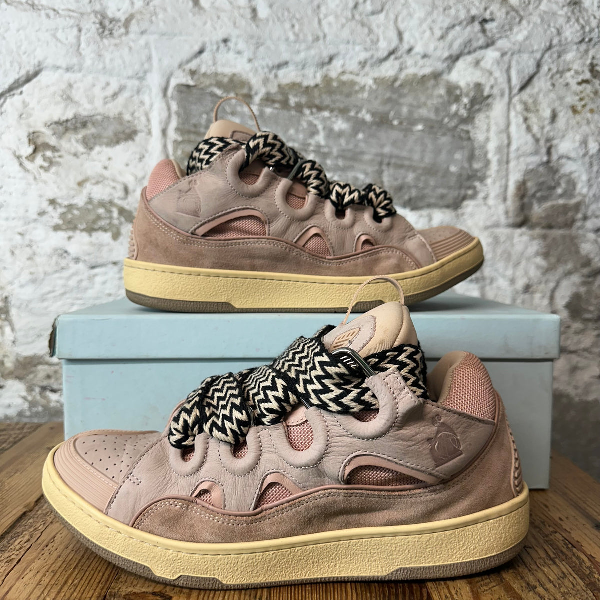 Lanvin Curb Black White Lace Pink Sneaker Sz 10 (43)