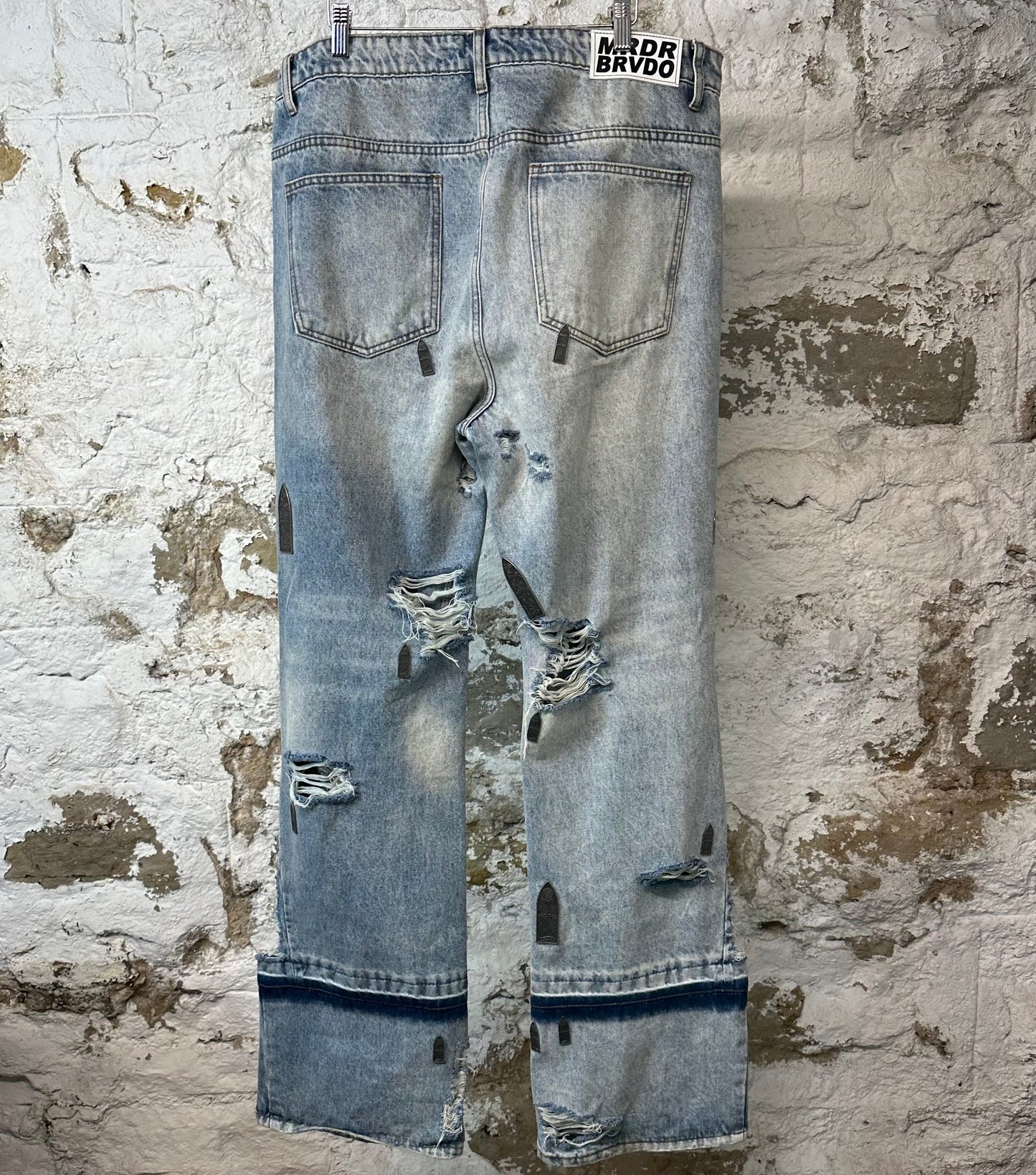 Who Decides War Metal Stained Glass Blue Denim Jeans Sz 36
