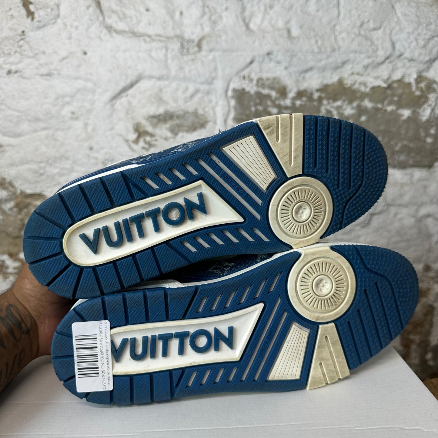 Louis Vuitton Blue Monogram White Trainer Sneaker Sz 7.5 (6LV)