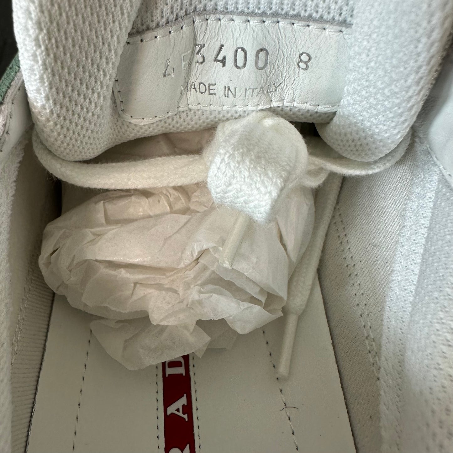 Prada Americas Cup Rugiada Patent Grey White Sneaker Sz 8 DS