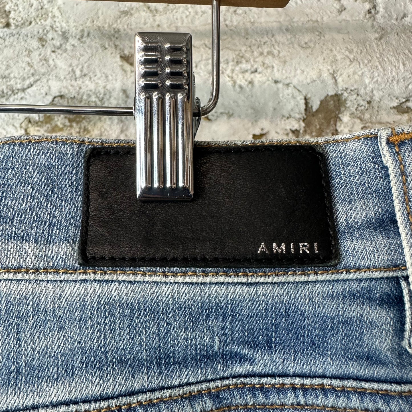 Amiri MX1 White Leather Blue Denim Jeans Sz 36