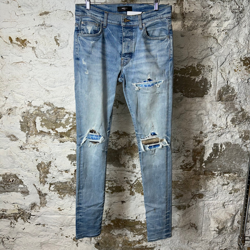 Amiri MX1 Blue Tan Mohair Blue Denim Jeans Sz 31