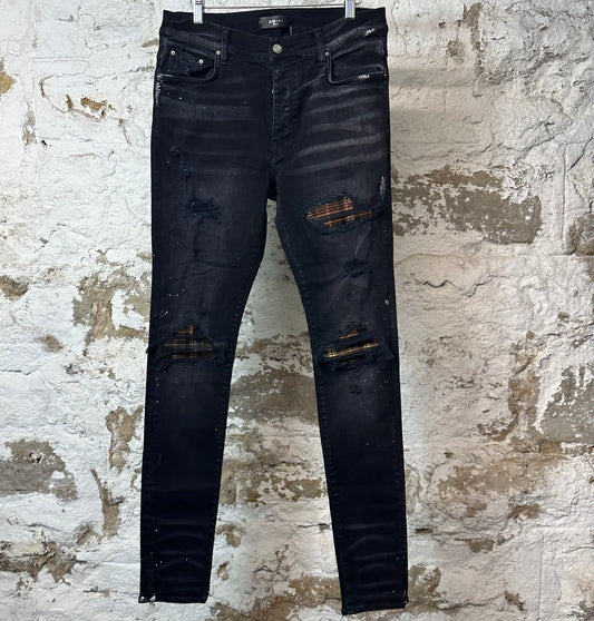 Amiri MX1 Brown Plaid Black Denim Jeans Sz 32