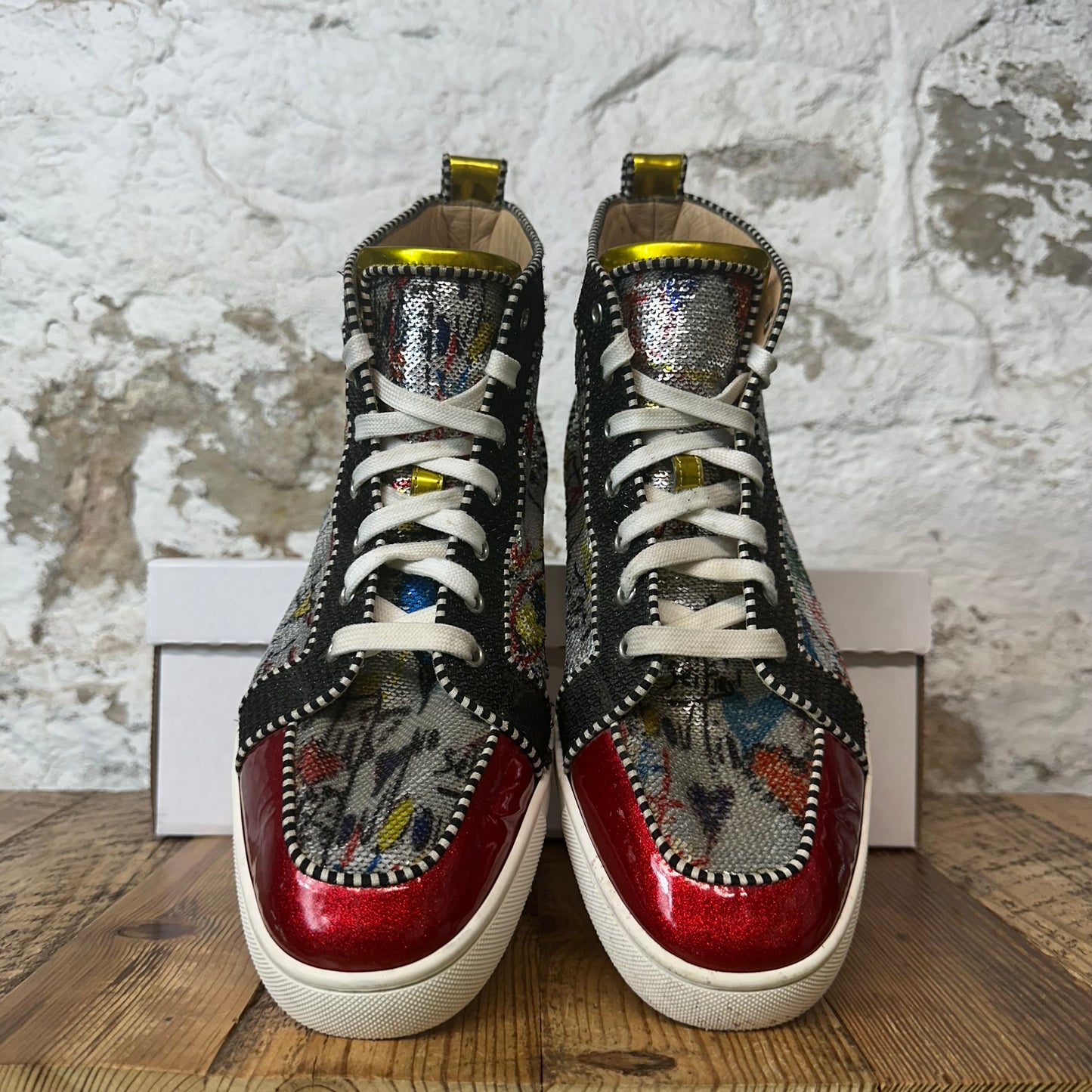 Christian Louboutin High Silver Sequen Miulticolor Sneaker Sz 11 (44)