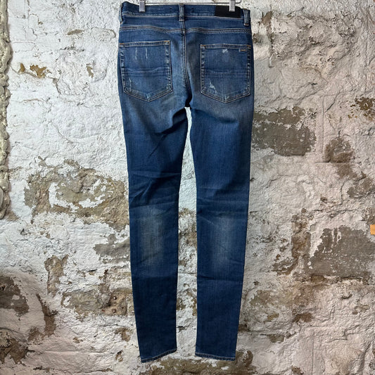 Amiri MX1 Black Leather Patch Dark Blue Denim Jeans Sz 31
