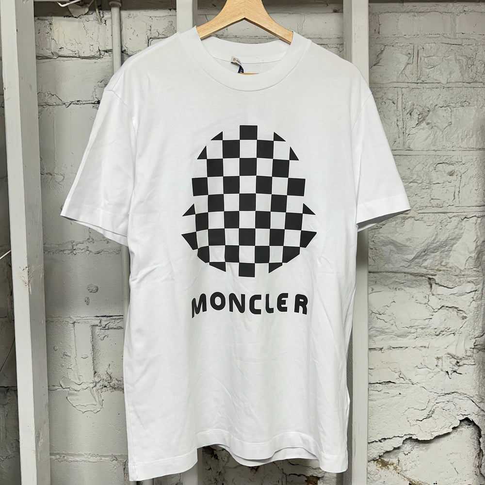 Moncler Checker Logo White T-Shirt Sz M