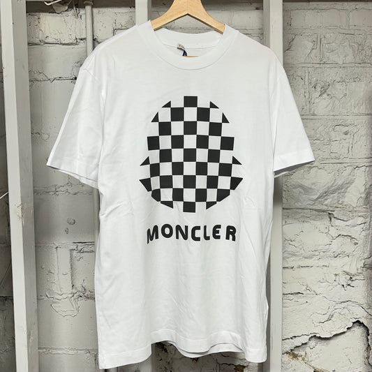 Moncler Checker Logo White T-Shirt Sz M