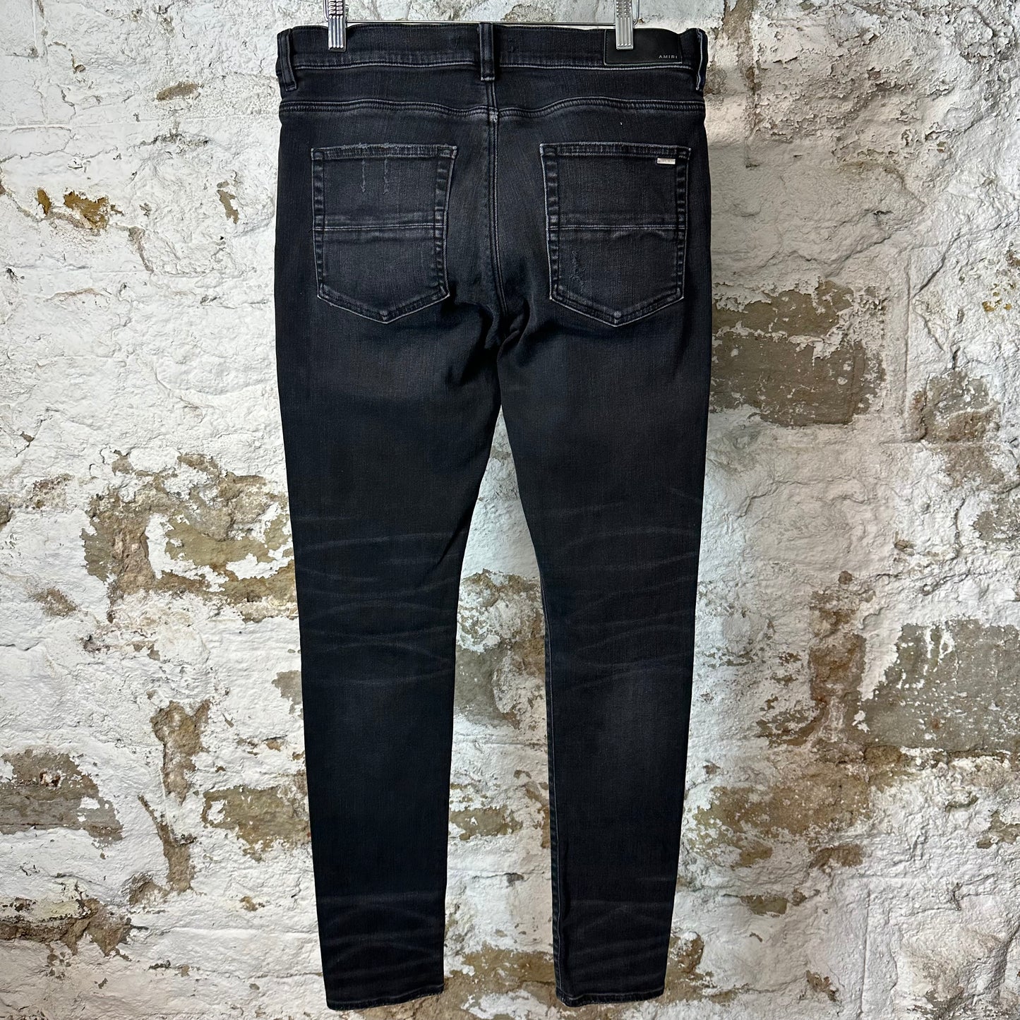 Amiri MX1 Beige Leather Black Denim Jeans Sz 33