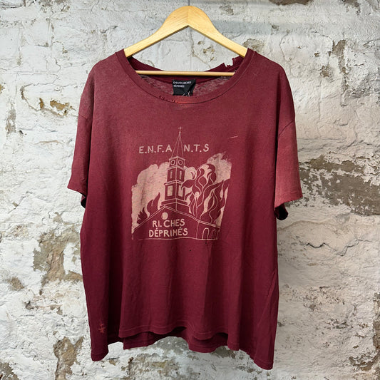 ERD Burning Church T-shirt Dark Scarlet Sz L