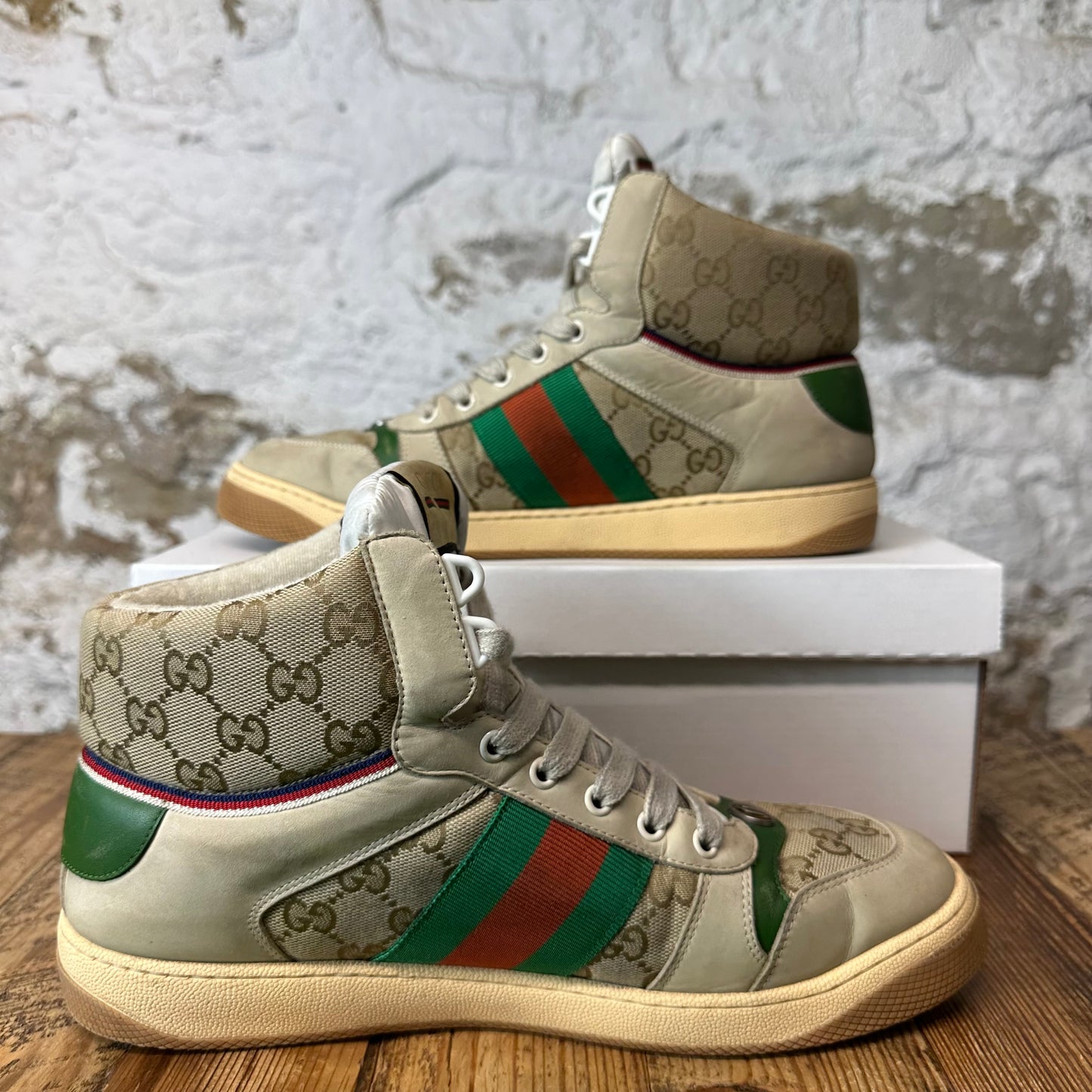Gucci High Beige GG Monogram Screener Sneaker Sz 9
