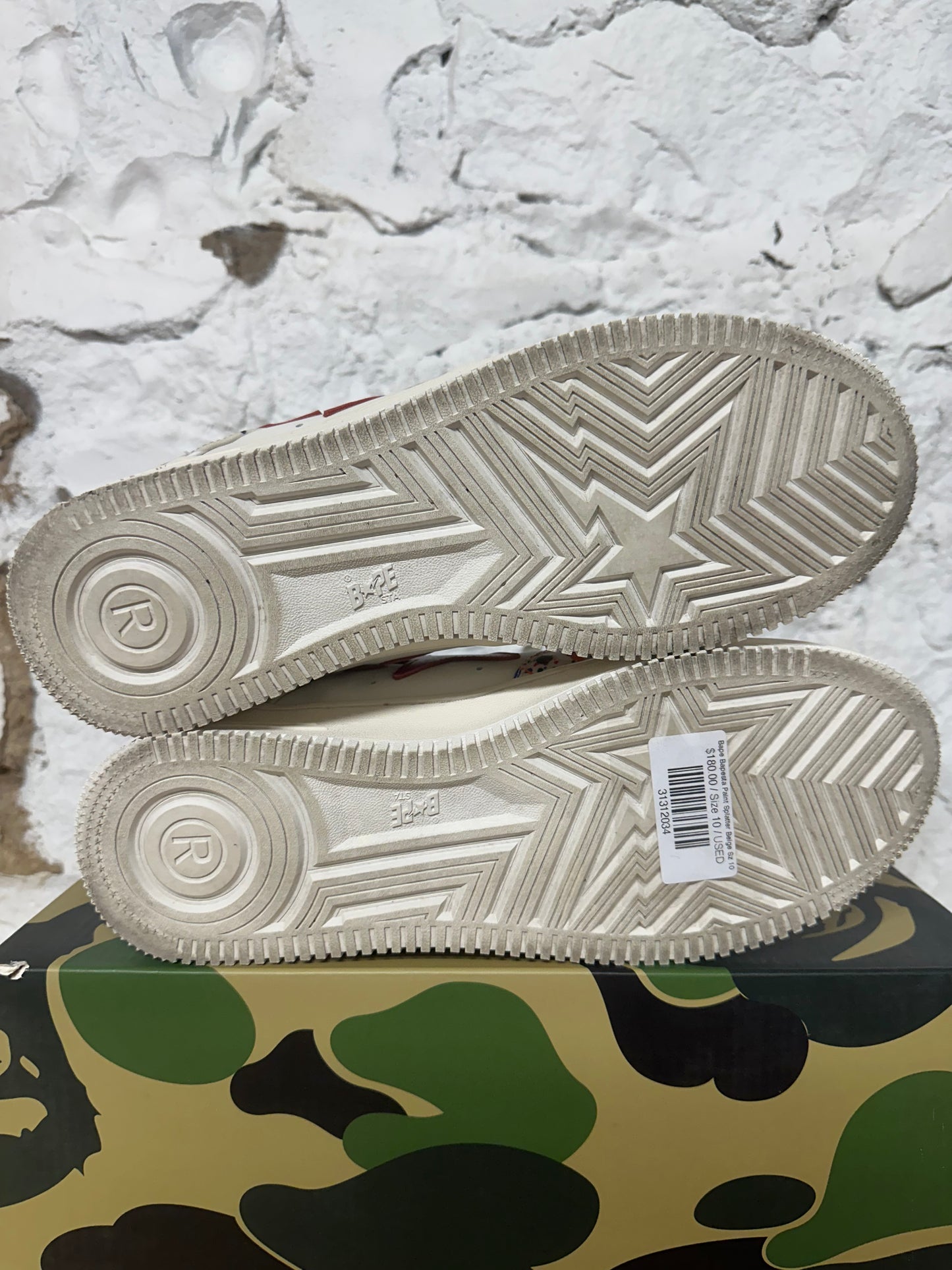 Bape Bapesta Paint Splatter Beige Sz 10