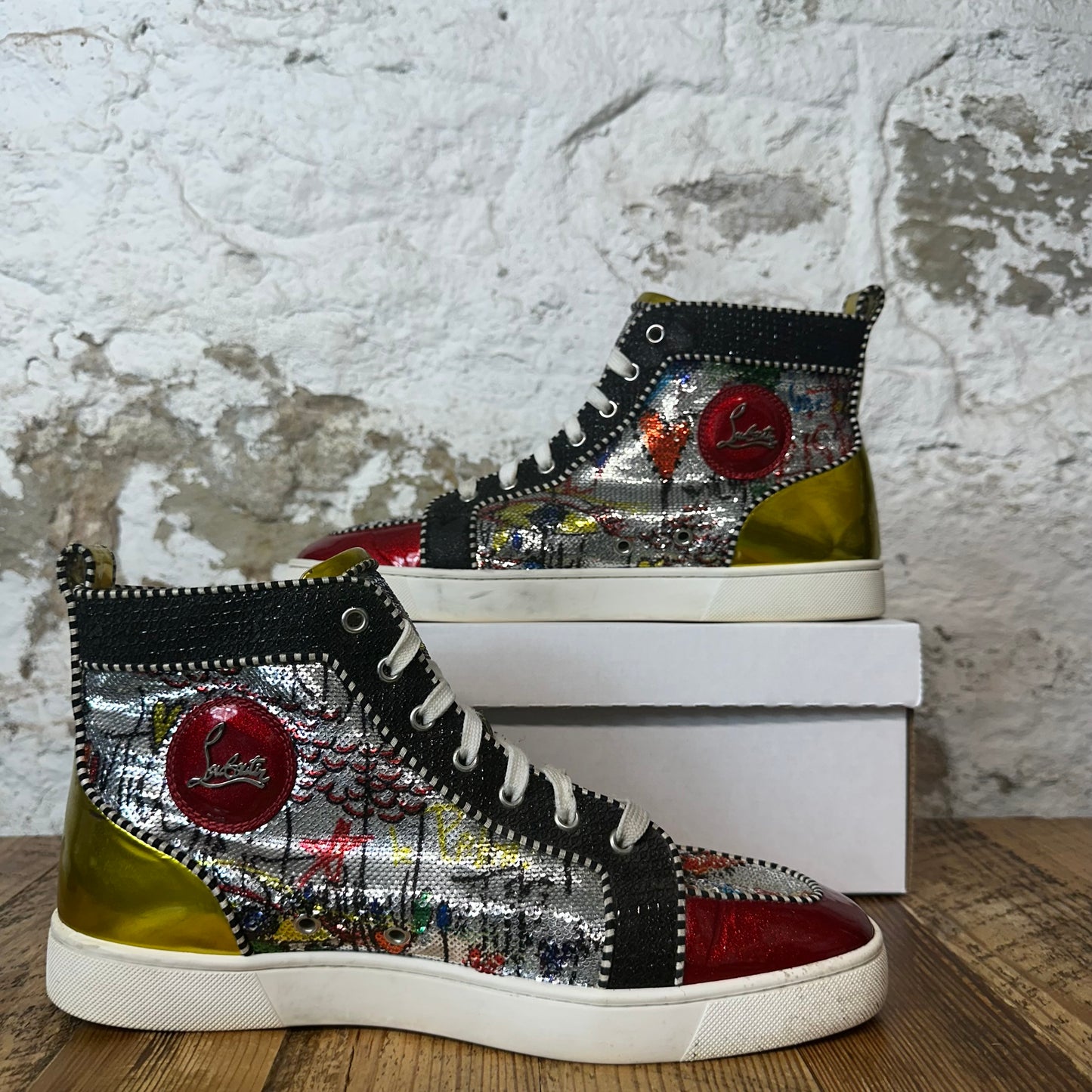 Christian Louboutin High Silver Sequen Miulticolor Sneaker Sz 11 (44)