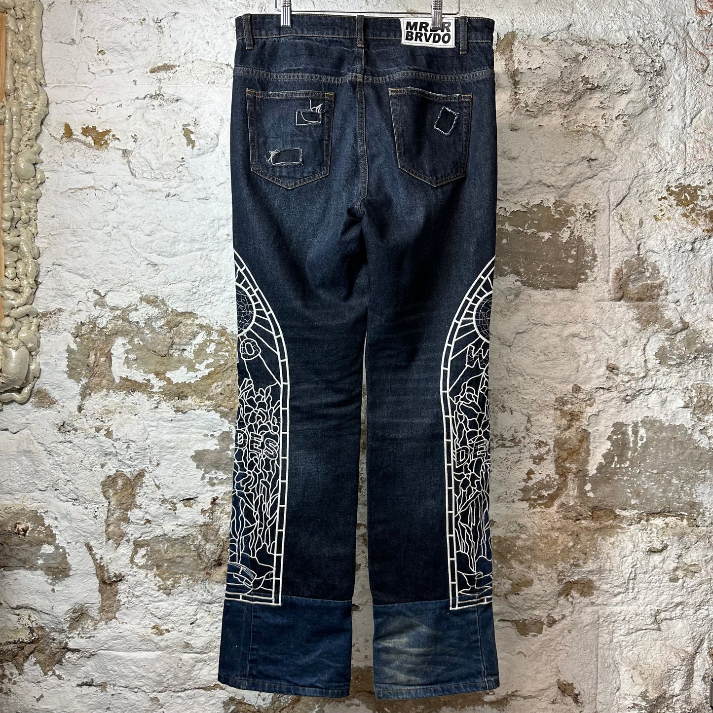 Who Decides War White Stained Glass Dark Blue Denim Jeans Sz 30