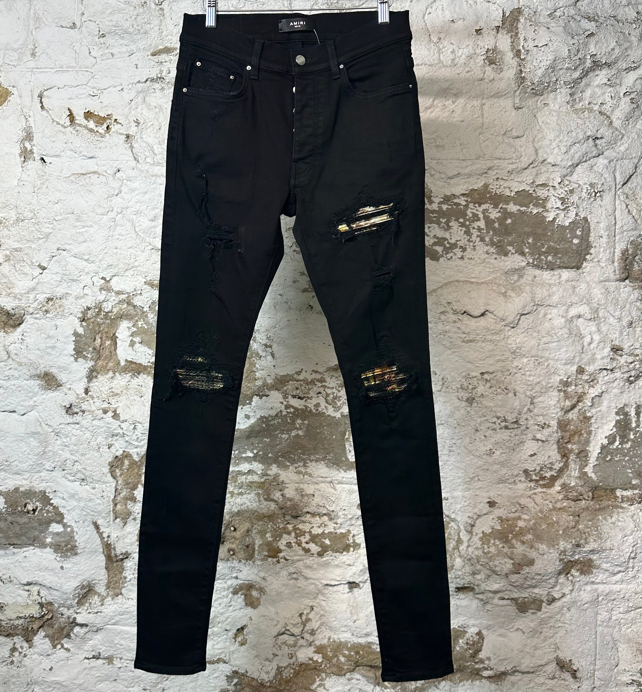 Amiri MX1 Aloha Patch Black Denim Jeans Sz 30