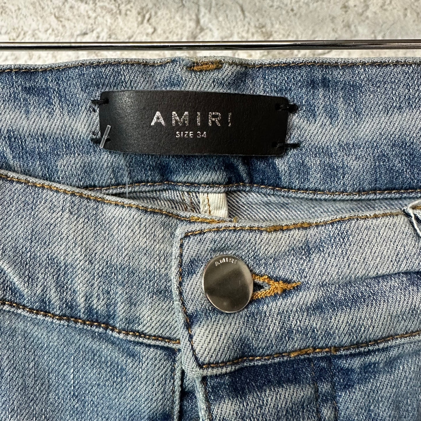 Amiri MX1 Black Paisley Thrasher Blue Denim Jeans Sz 34