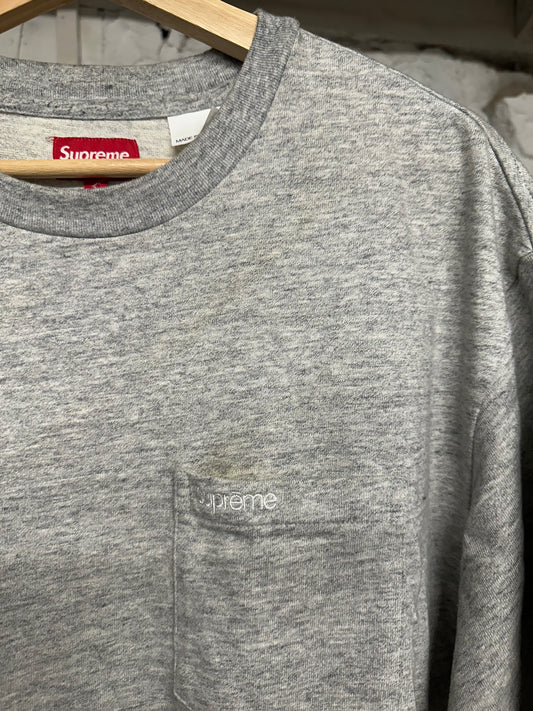 Supreme Grey Pocket Logo T-Shirt Sz L