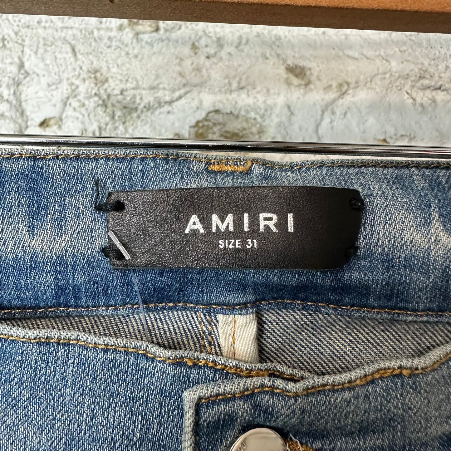 Amiri MX1 Orange Art Patch Blue Denim Jeans Sz 31