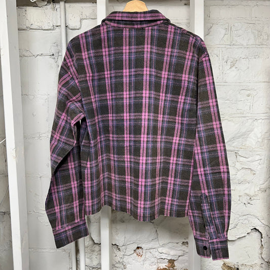 Vale Pink Purple Plaid Gems Flannel Sz S