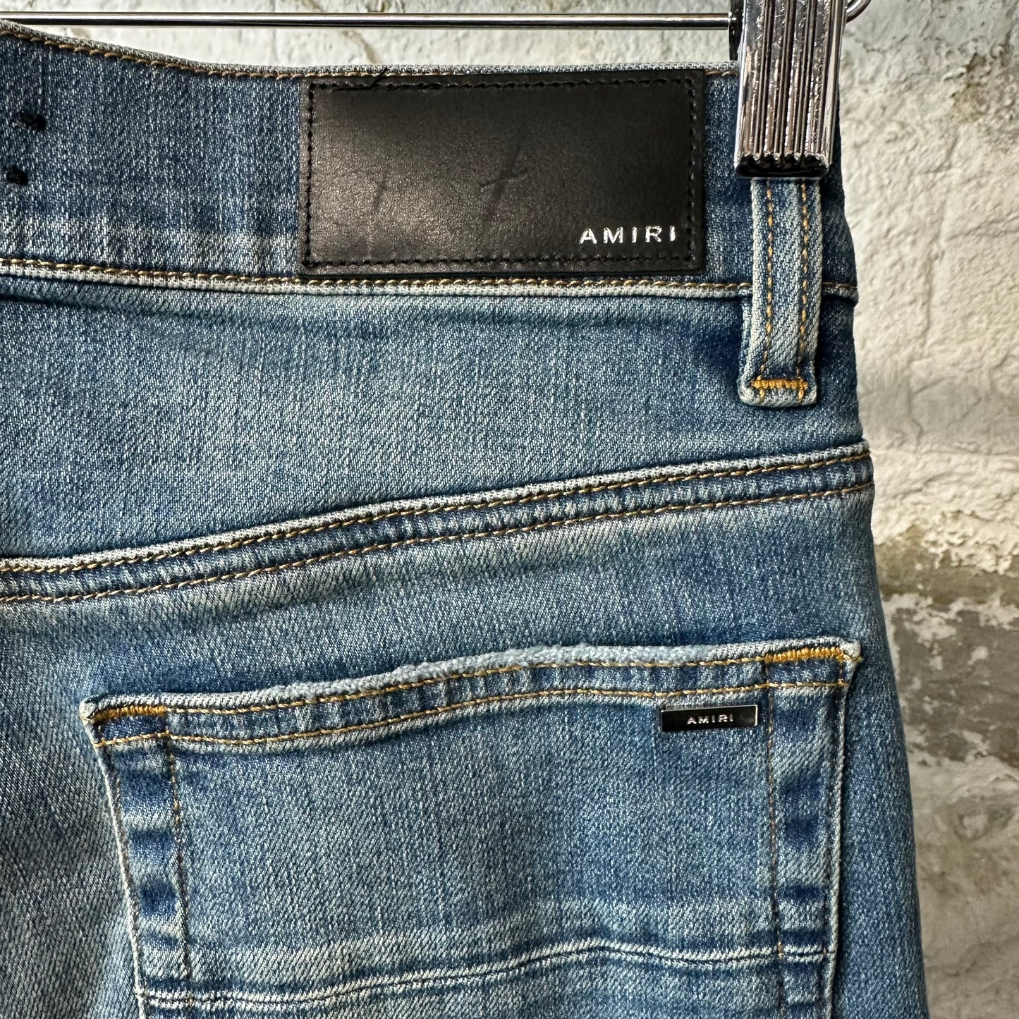 Amiri MX1 Black Leather Blue Denim Jeans Sz 28