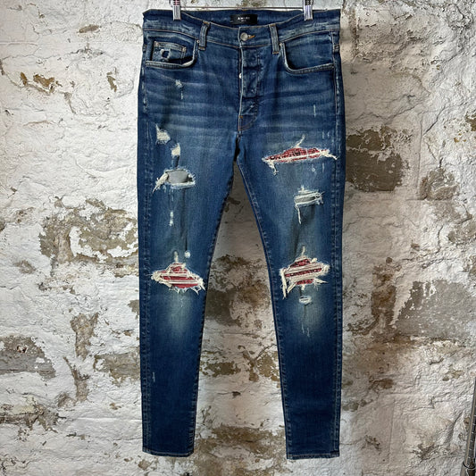 Amiri MX1 Red Paisley Dark Blue Denim Jeans Sz 34