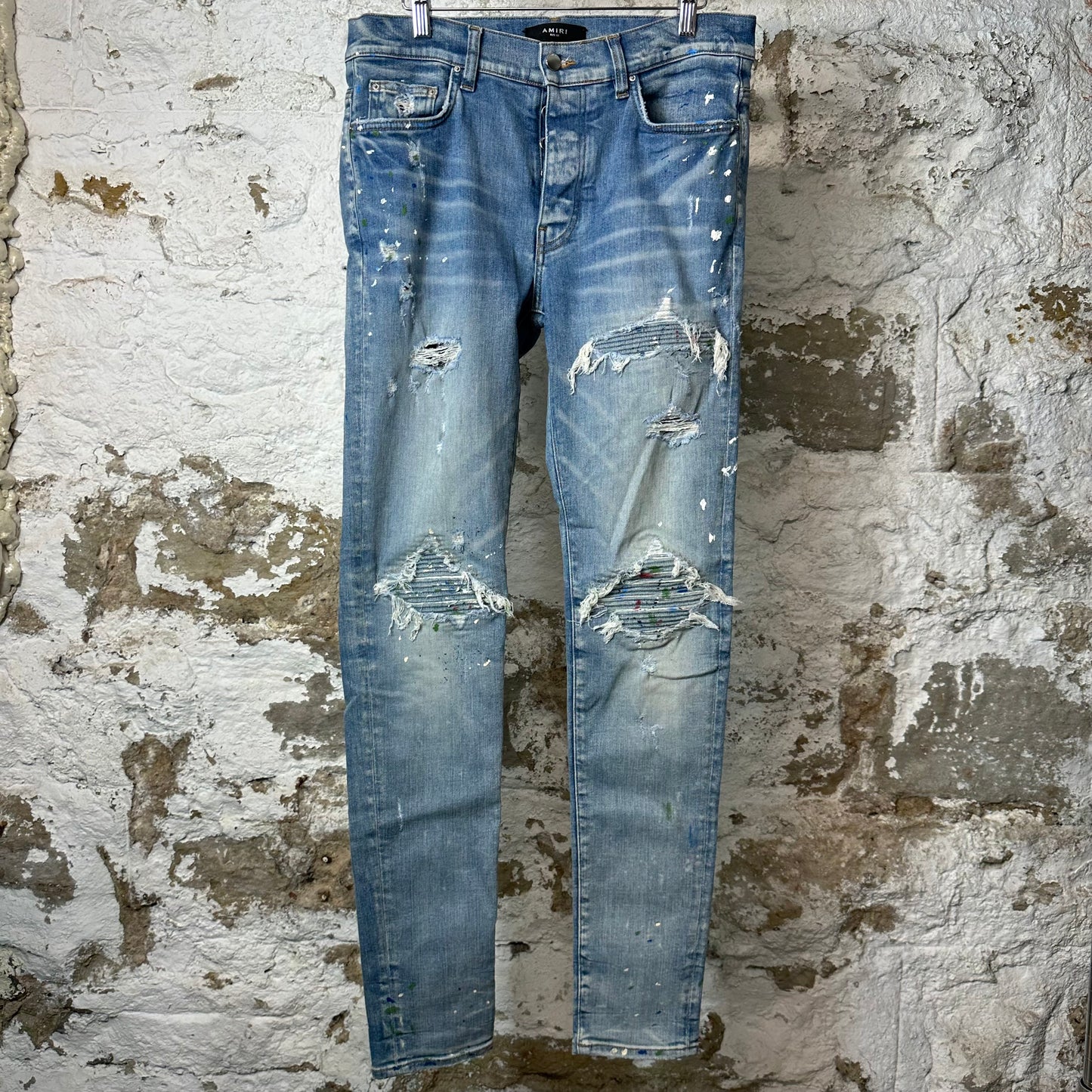 Amiri MX1 Denim Paint Splatter Blue Denim Jeans Sz 32