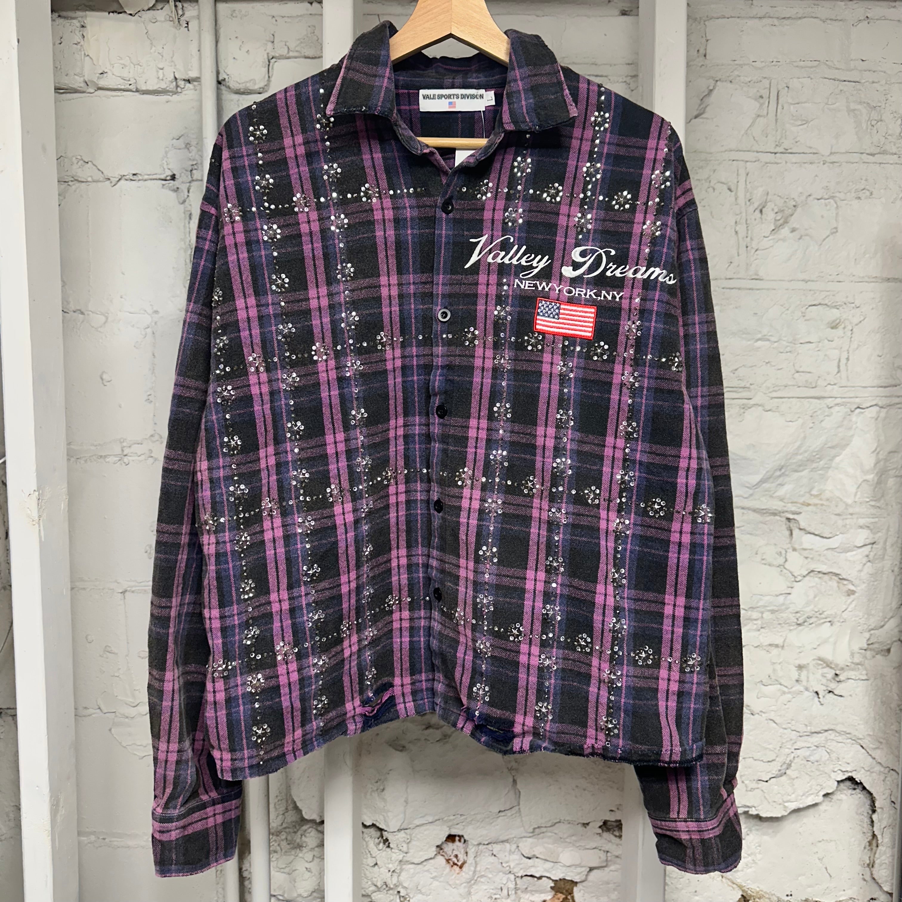 Valley Dreams Rhinestone Purple Black Flannel Sz L