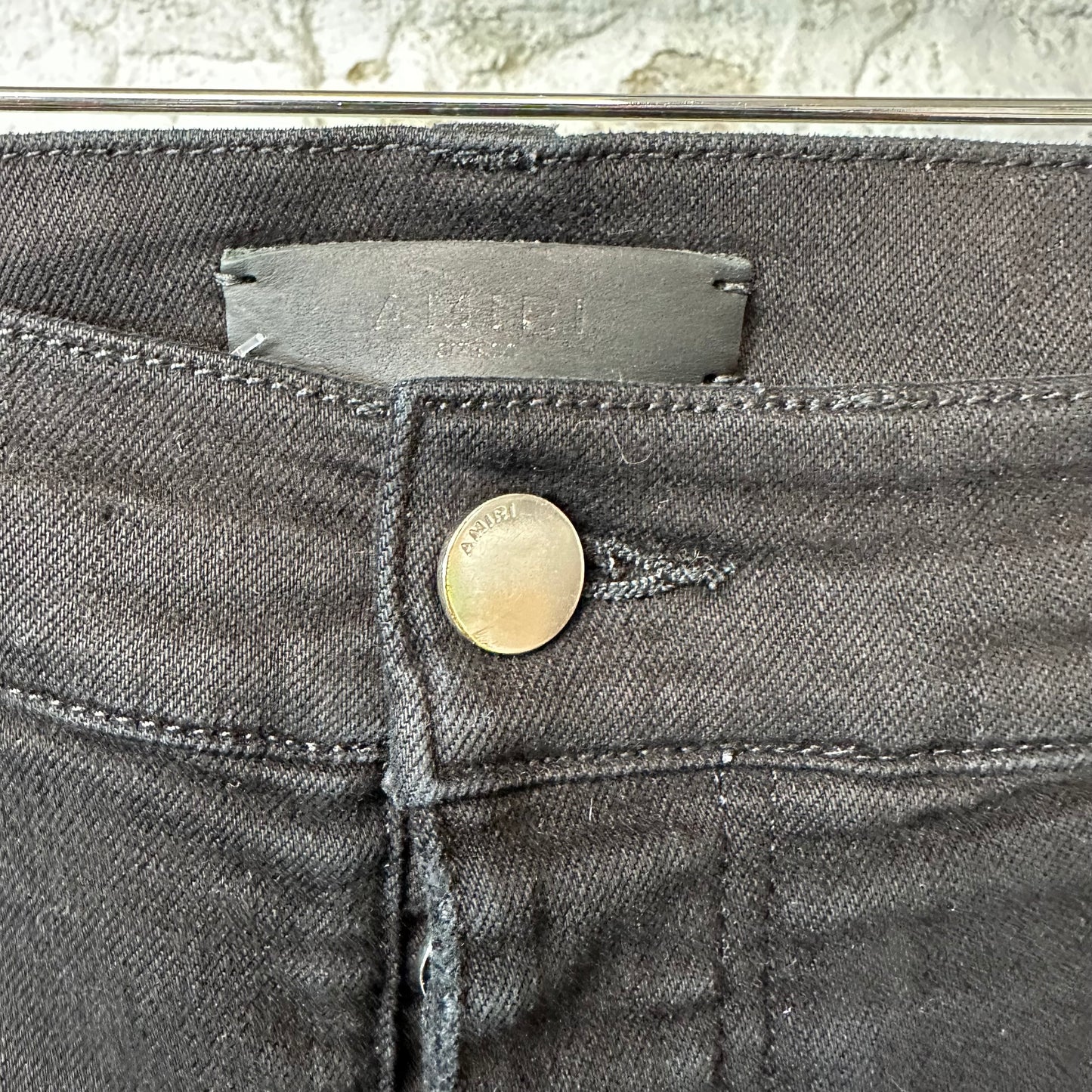 Amiri MX1 Green Leather Black Denim Jeans Sz 38