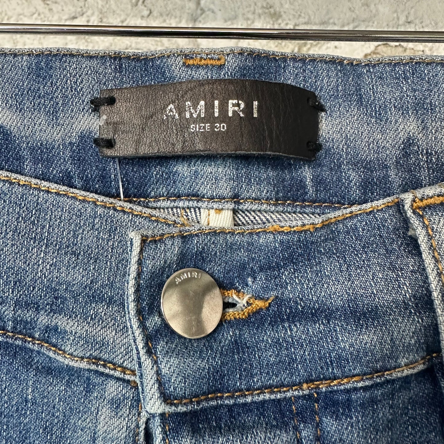 Amiri White Velour Stripe Blue Denim Jeans Sz 30