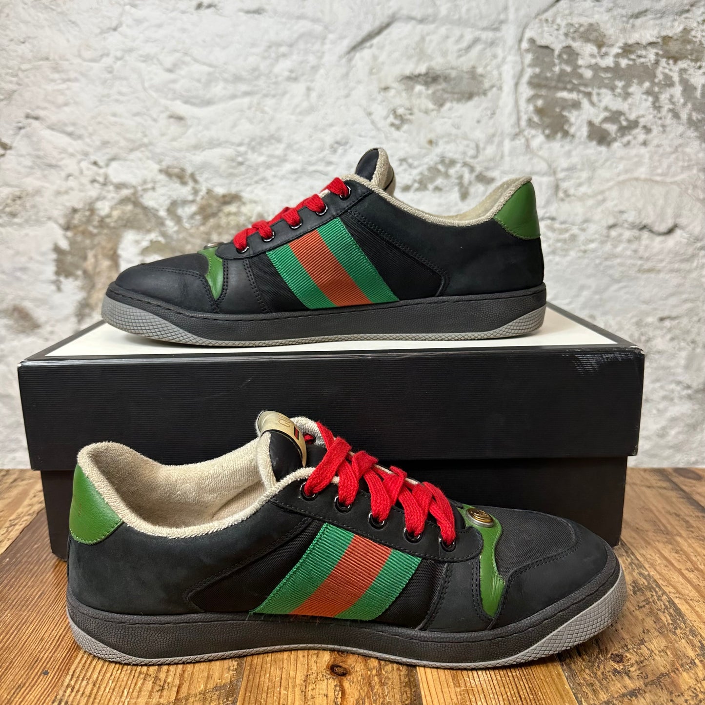 Gucci Red Green Stripe Black Screener Sneaker Sz 8.5