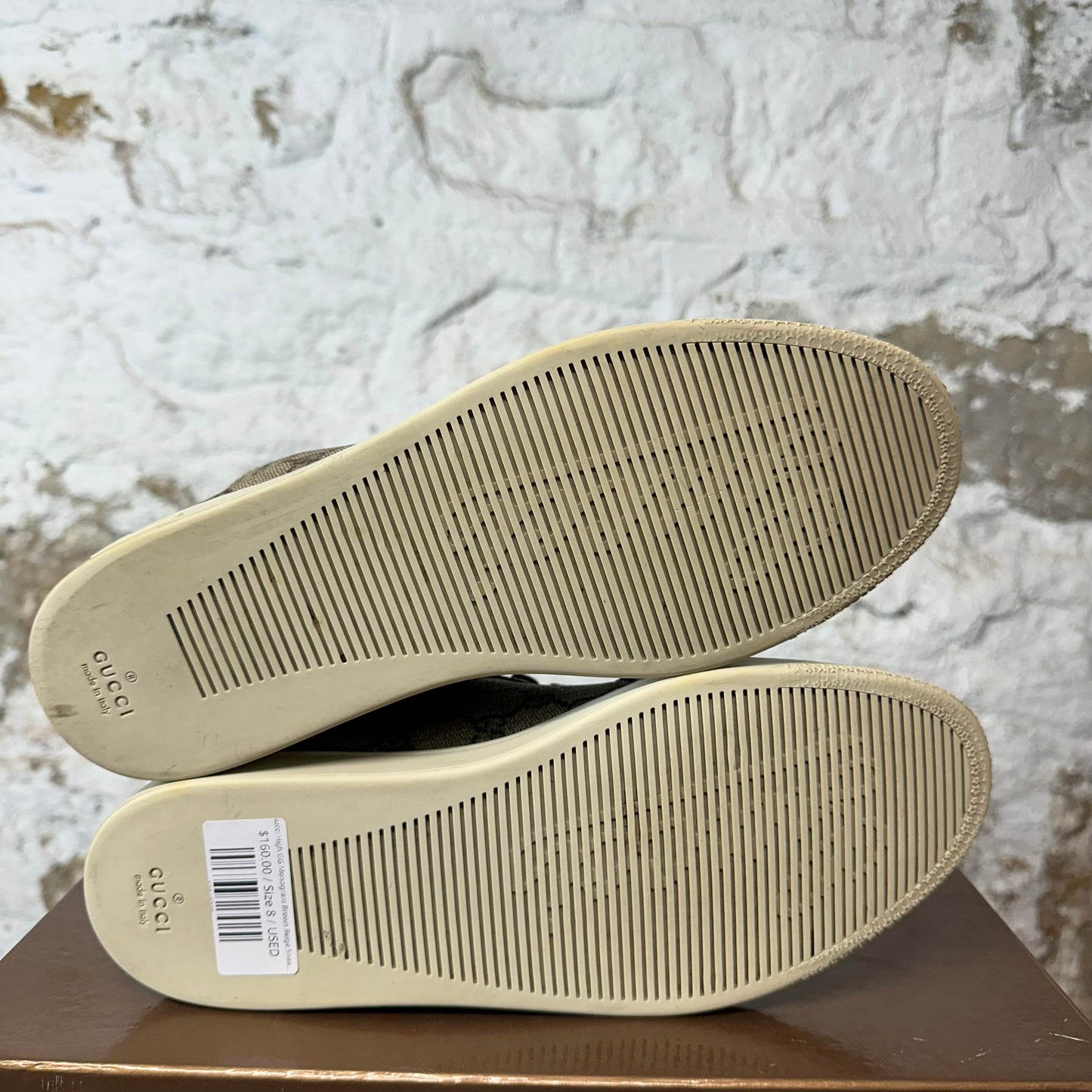 Gucci High GG Monogram Brown Beige Sneaker Sz 8
