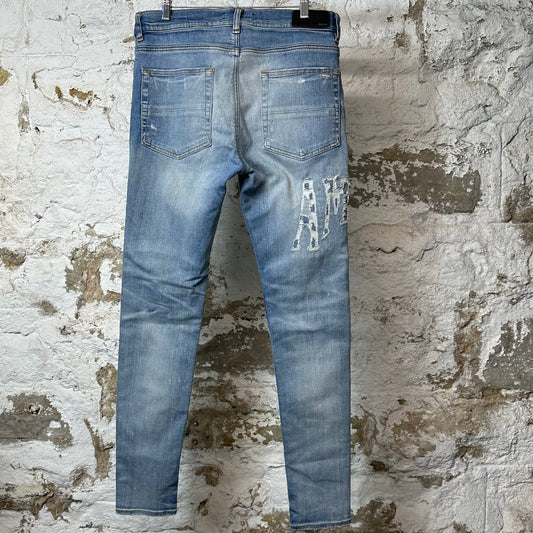 Amiri Distress Side Spell Blue Denim Jeans Sz 33
