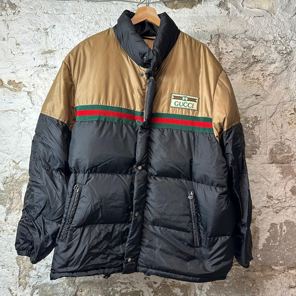 Gucci Web Stripe Black Brown Down Puffer Jacket Sz XXXL (56)