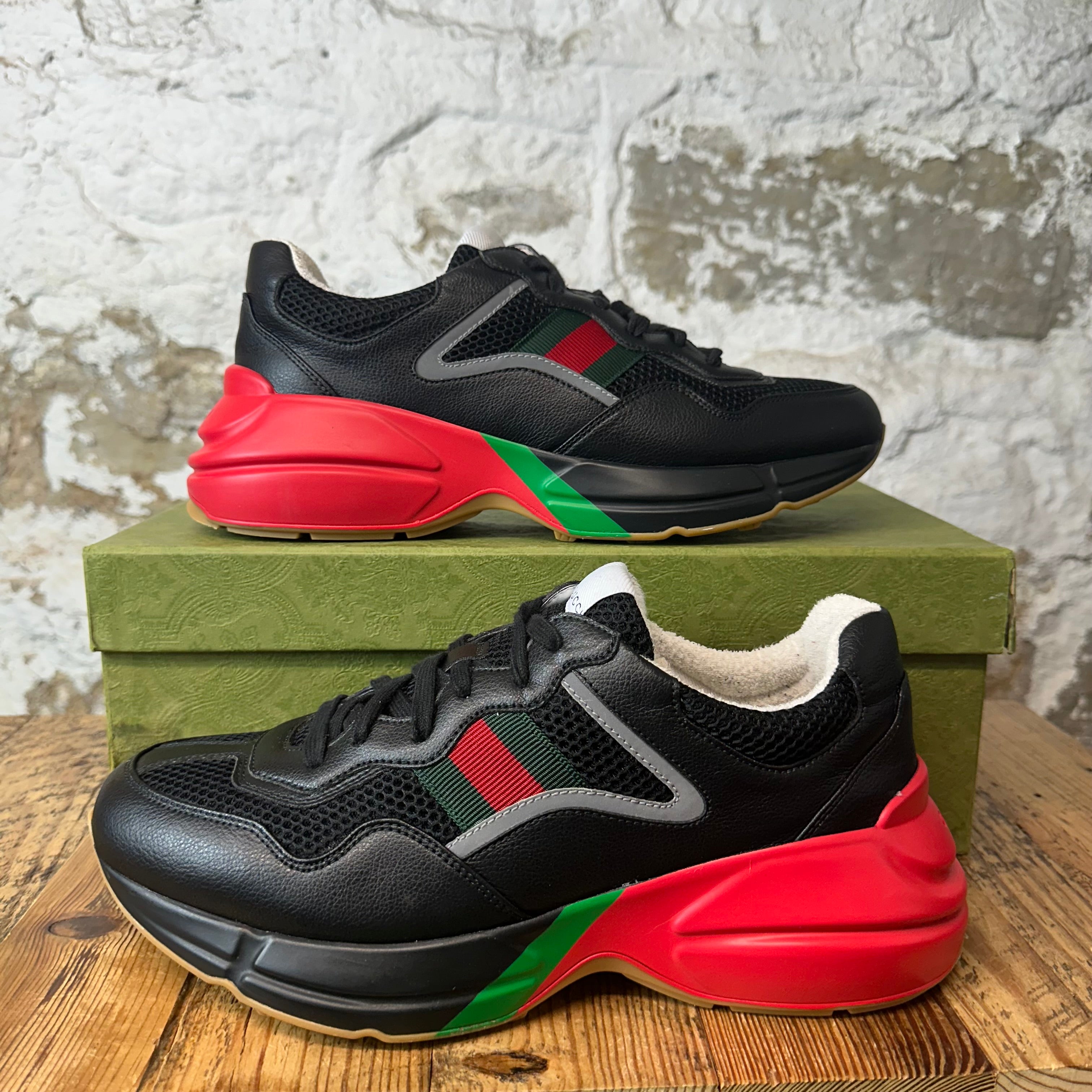 Gucci Rhyton Black Red Green Sneaker Sz 9