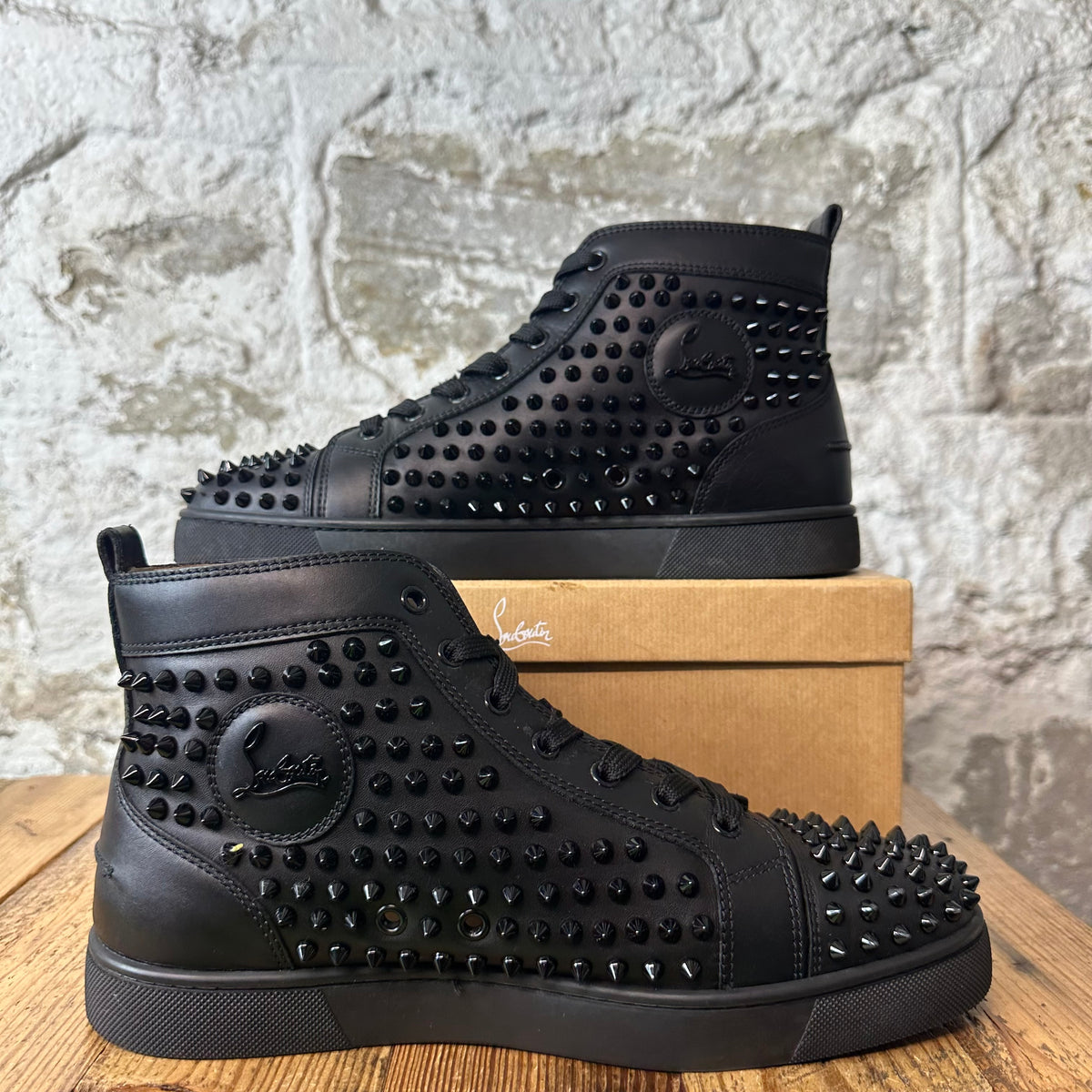Christian Louboutin High Black Leather Spike Sneaker Sz 8.5 (41.5)