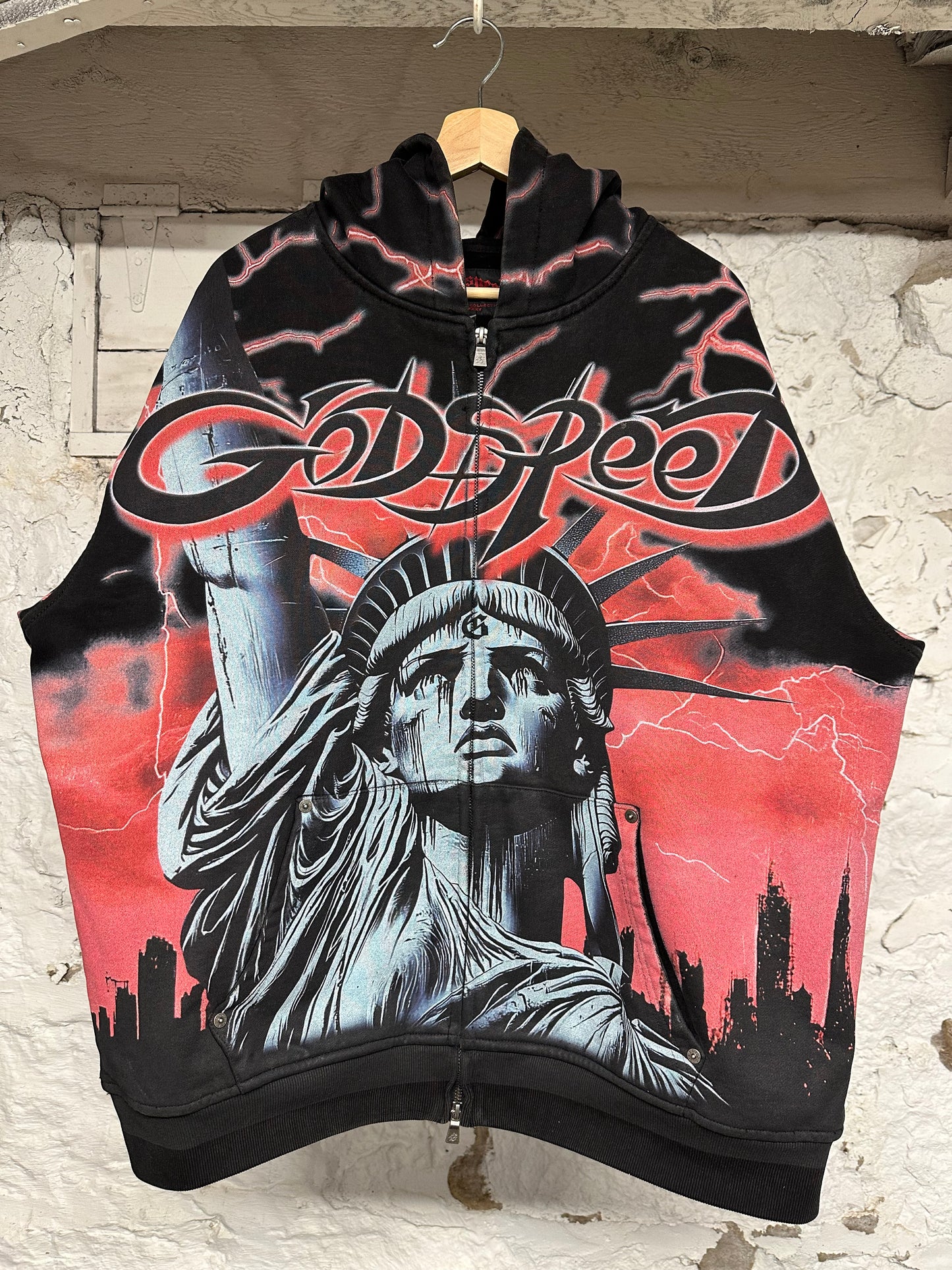 Godspeed Staute Of Liberty Lightning Zip Up Hoodie Sz XL