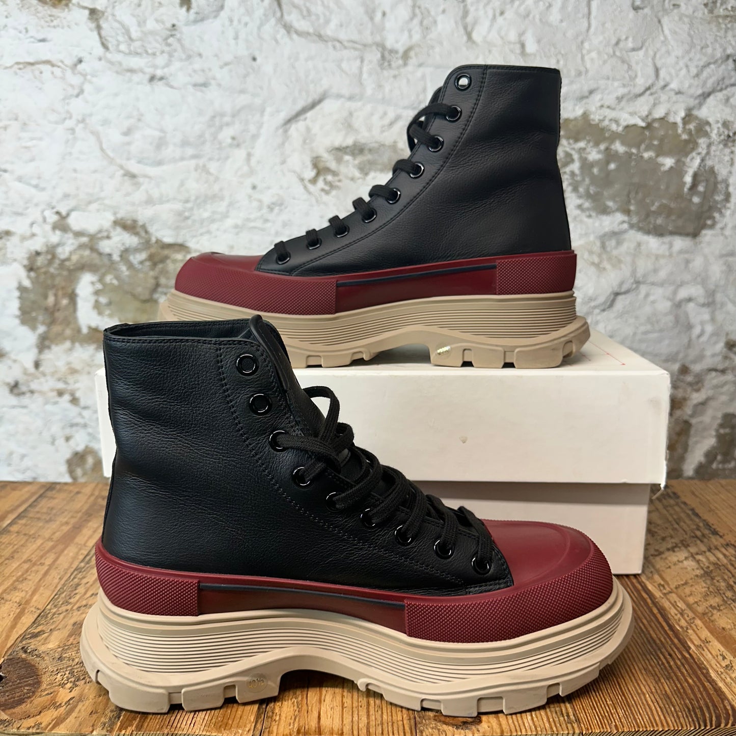 Alexander McQueen Black Red Tan Tread Boot Sz 10.5 (43.5)