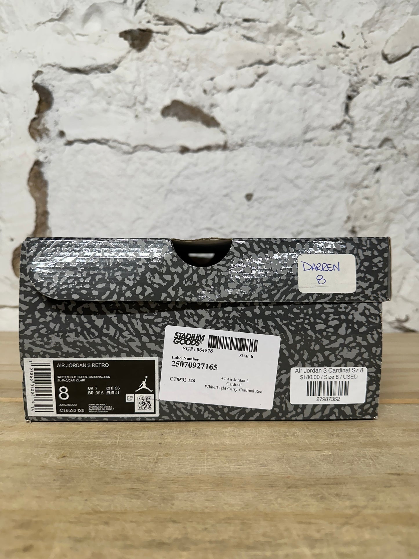 Air Jordan 3 Cardinal Sz 8