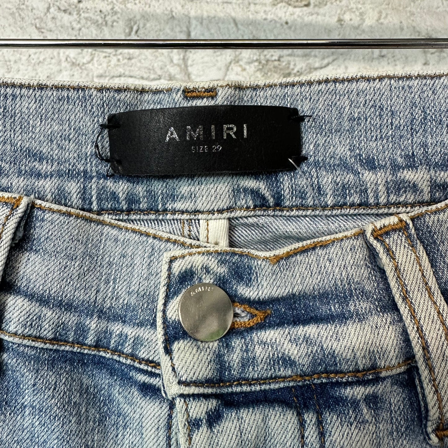 Amiri Knee Rip Shotgun Blue Denim Jeans Sz 29