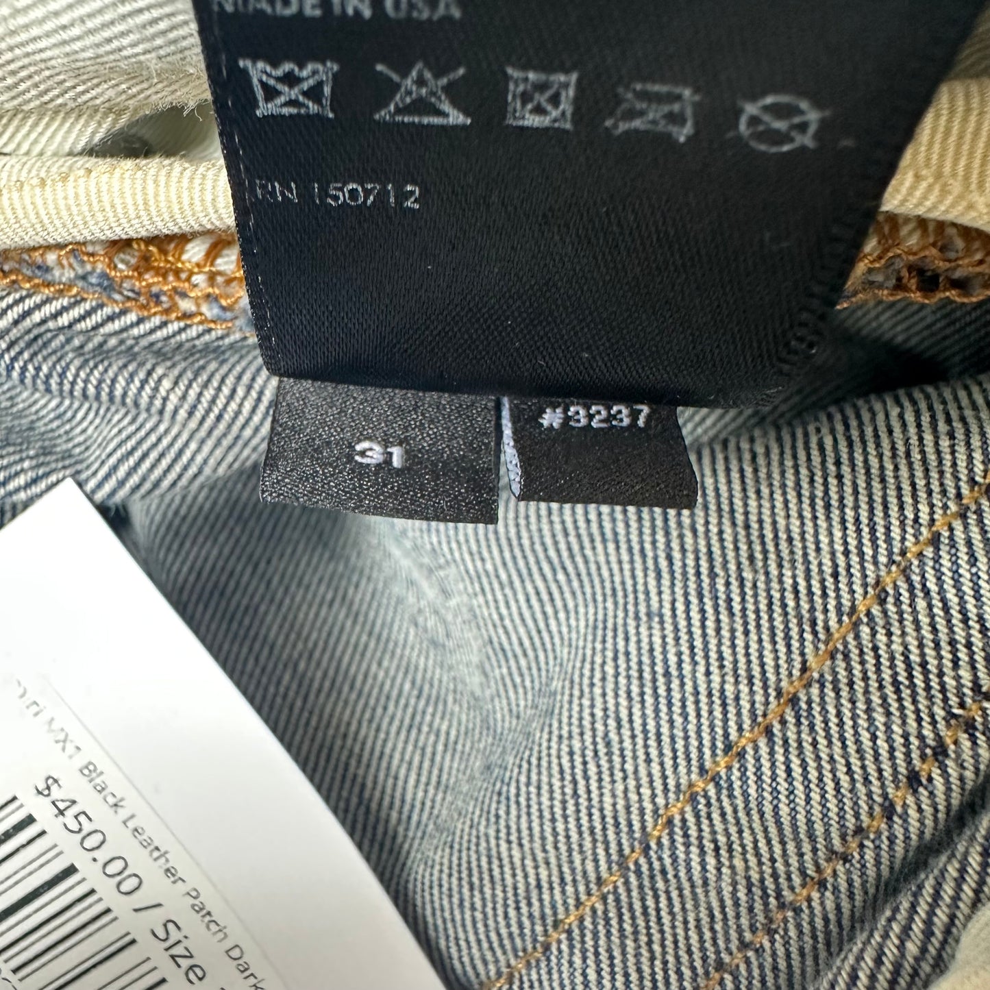 Amiri MX1 Black Leather Patch Dark Blue Denim Jeans Sz 31