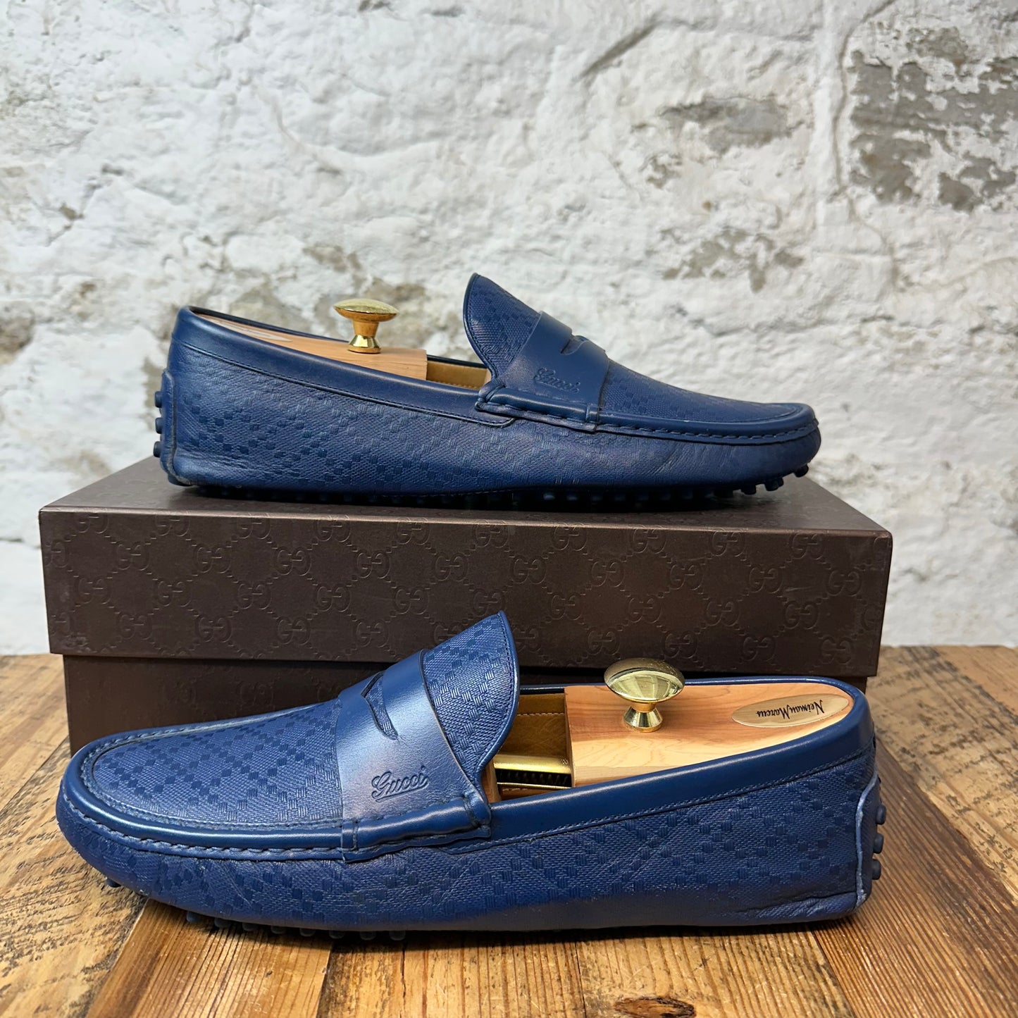 Gucci Blue Leather Slip On Loafer Sz 10.5