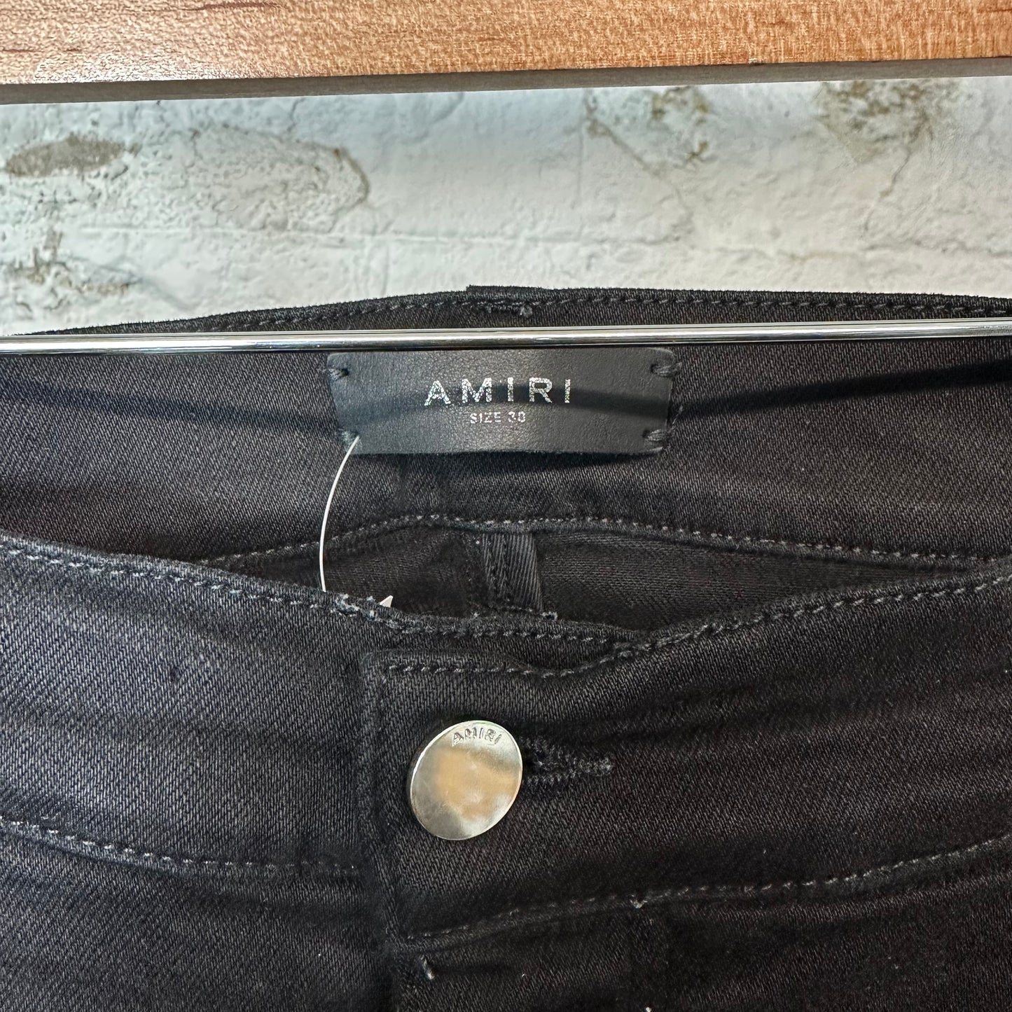 Amiri MX1 Black Leather Black Denim Jeans Sz 38