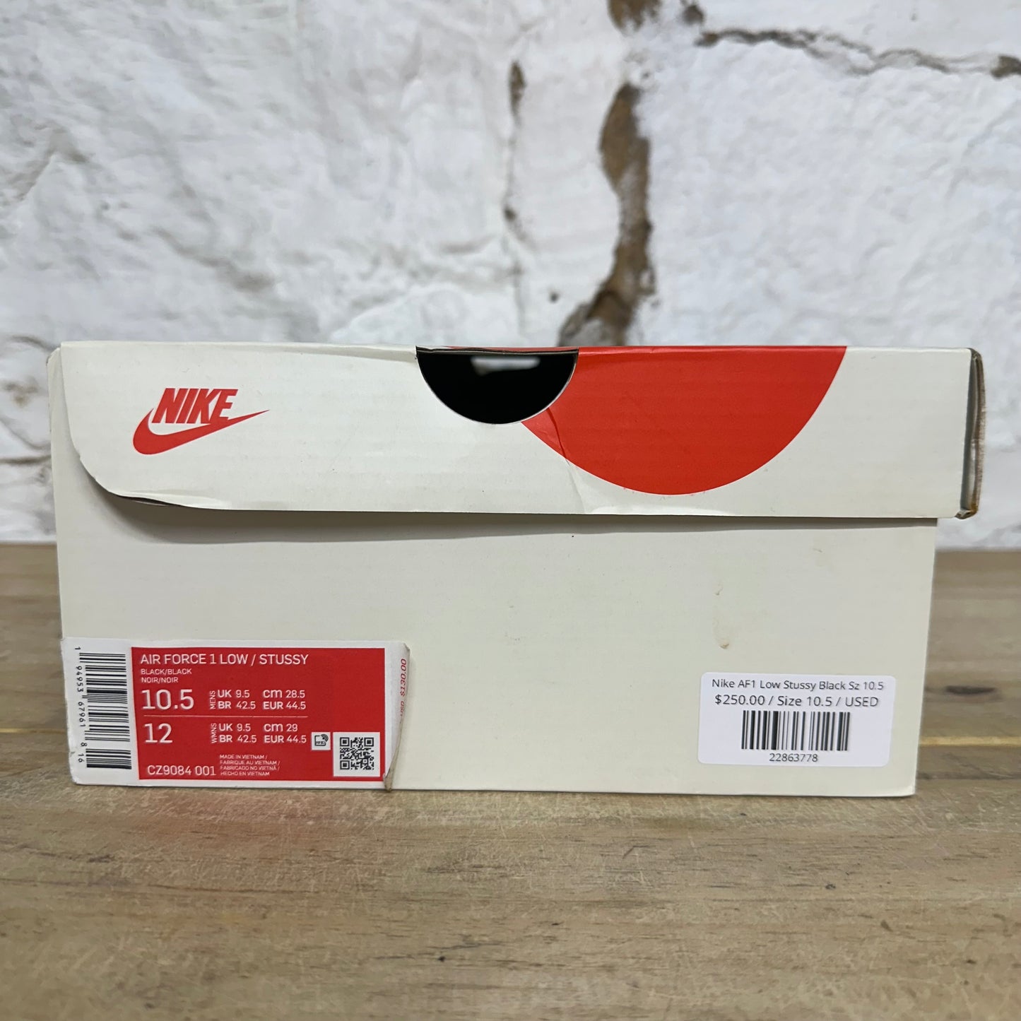 Nike Air Force 1 Low Stussy Black Sz 10.5