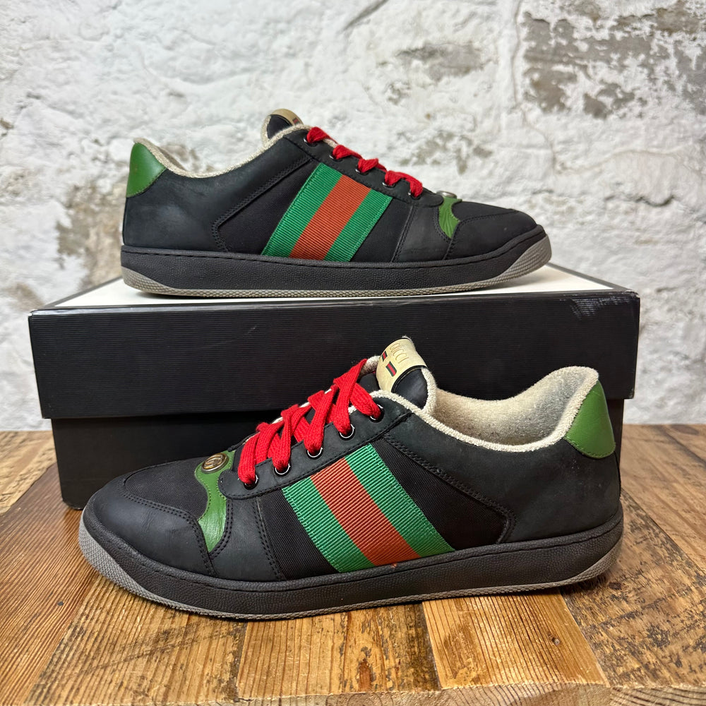 Gucci Red Green Stripe Black Screener Sneaker Sz 8.5