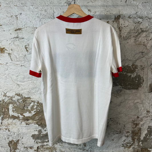 Louis Vuitton Blue Red Intarsia Logo Ringer White T-Shirt Sz S