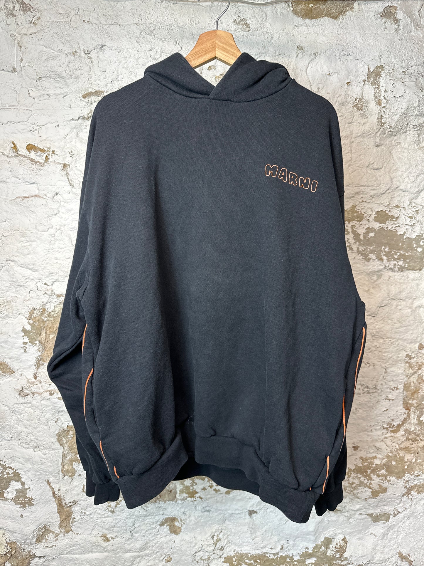 Marni Black Small Orange Logo Hoodie Sz L